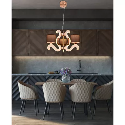 Tříramenné závěsné světlo AMBROSIA - 3xE14, 40W + LED 18,4W, 2800K (teplá bílá), měděné