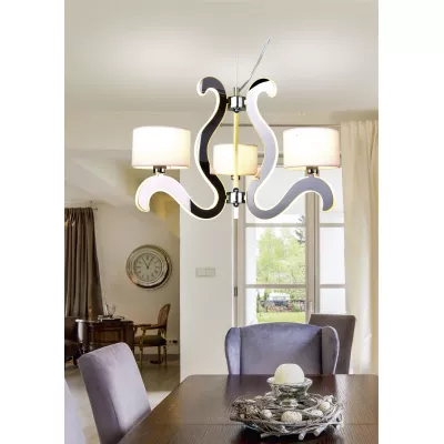 Tříramenné závěsné světlo AMBROSIA - 3xE14, 40W + LED 18,4W, 2800K (teplá bílá), chromované