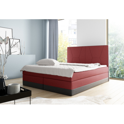 Velká čalouněná postel Stefani červená, černá 200 + toper zdarma