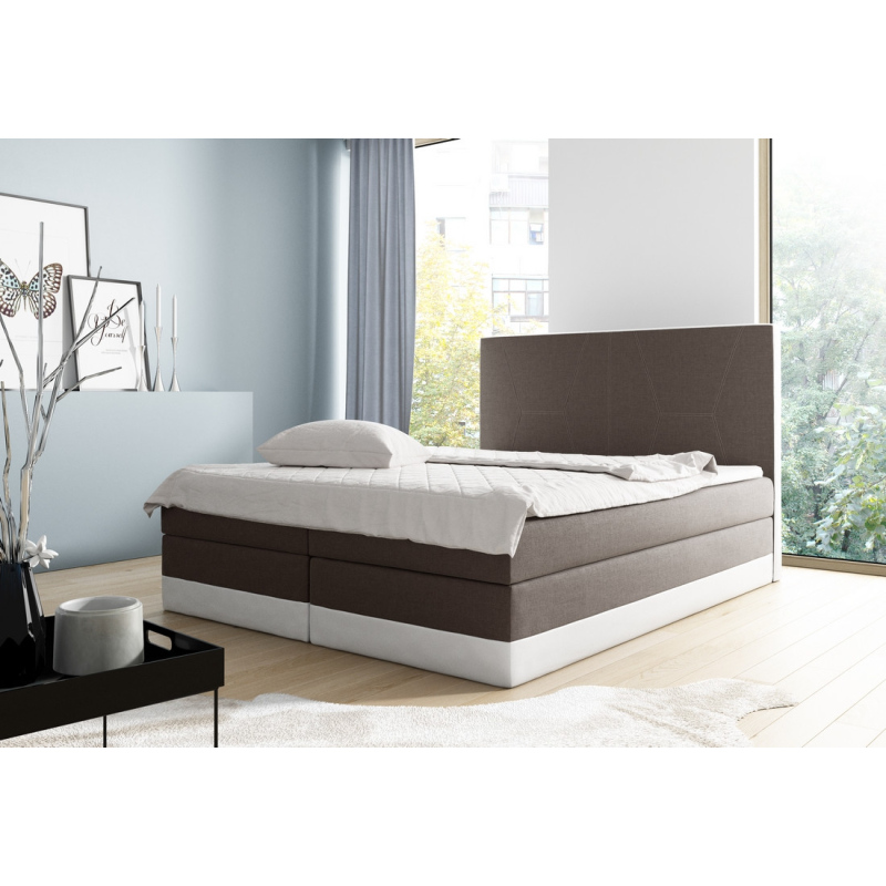 Velká čalouněná postel Stefani hnědá, bílá 200 + toper zdarma