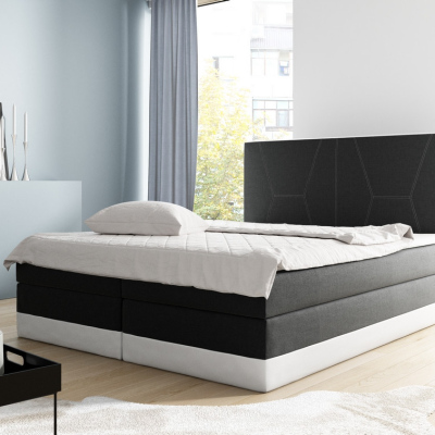 Velká čalouněná postel Stefani černá, bílá  200 + toper zdarma
