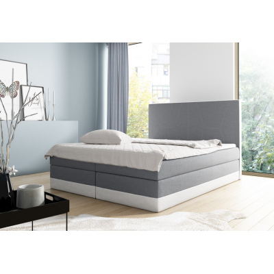Velká čalouněná postel Stefani šedomodrá, bílá 200 + toper zdarma