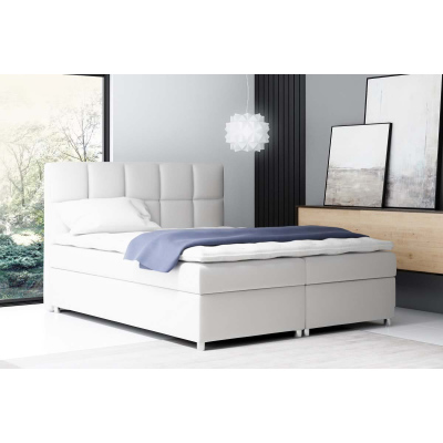 Velká čalouněná postel Tina bílá eko kůže 200 + toper zdarma
