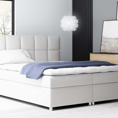 Boxspringová čalouněná postel Tina bílá eko kůže 160 + toper zdarma