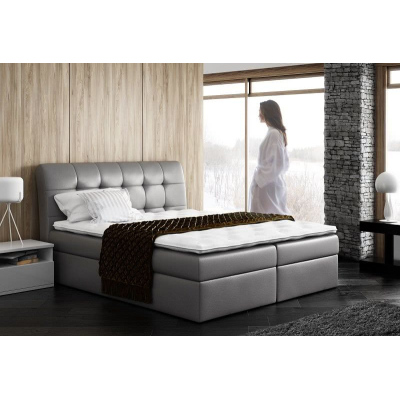 Čalouněná manželská postel SARA šedá eko kůže 180 + toper zdarma