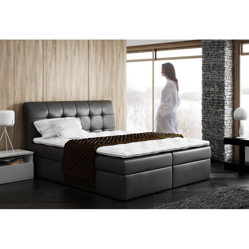 Boxspringová čalouněná postel SARA černá eko kůže 160 + toper zdarma