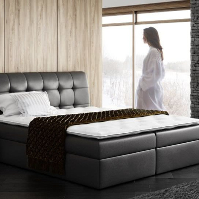 Dvoulůžková čalouněná postel SARA černá eko kůže 140 + toper zdarma