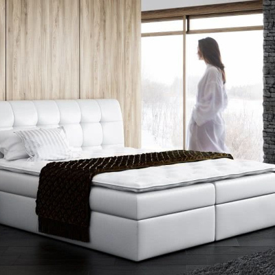 Dvoulůžková čalouněná postel SARA bílá eko kůže 140 + toper zdarma