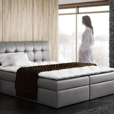 Čalouněná jednolůžková postel SARA šedá eko kůže 120 + toper zdarma