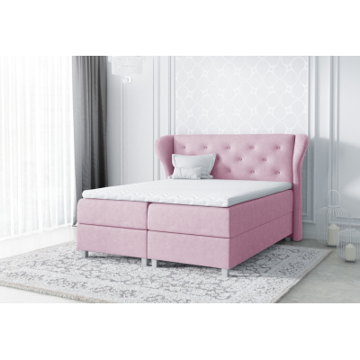 Boxspringová čalouněná postel Eveli růžová 160 + Topper zdarma