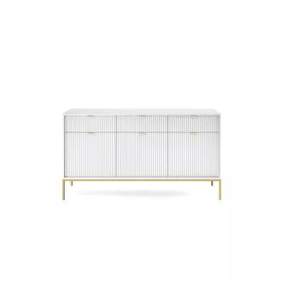 Široká kombinovaná komoda MISHEEL - bílá / zlatá