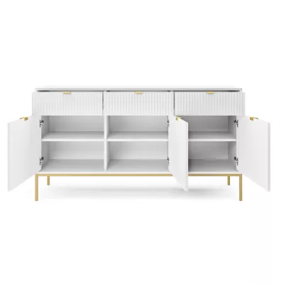 Široká kombinovaná komoda MISHEEL - bílá / zlatá