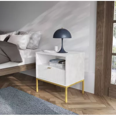 Noční stolek MISHEEL - bílý / zlatý