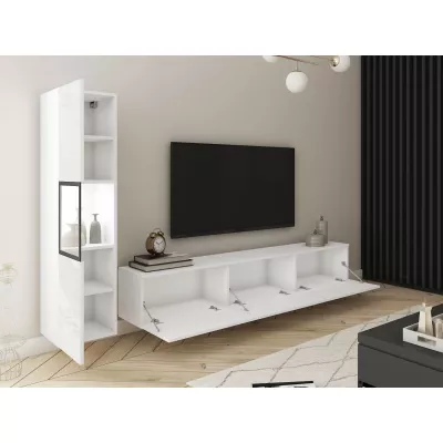 Obývací stěna HEXIO - bílá / bílá lesklá / dub wotan