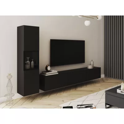 Obývací stěna HEXIO - černá + LED osvětlení
