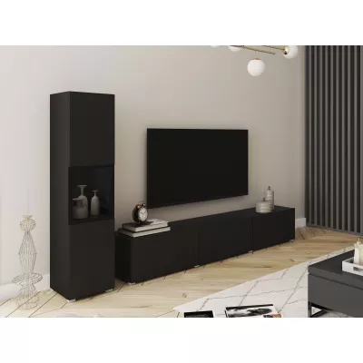 Obývací stěna HEXIO - černá + LED osvětlení