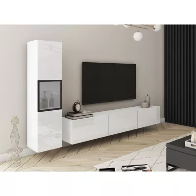 Obývací stěna HEXIO - bílá / bílá lesklá + LED osvětlení