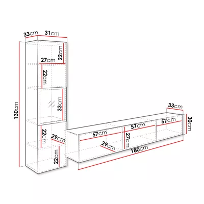 Obývací stěna HEXIO - bílá / bílá lesklá