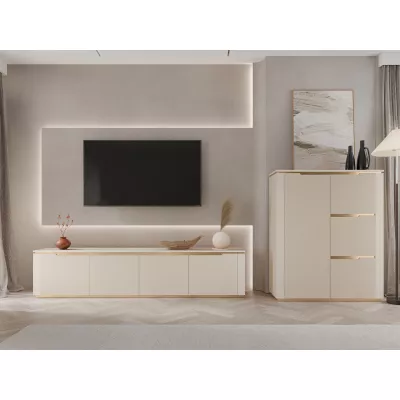 Obývací stěna FLUXA - tmavě béžová / tmavě béžová + zlatá