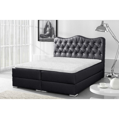 Luxusní kontinentální postel SULTAN černá eko kůže 200 x 200 + topper zdarma