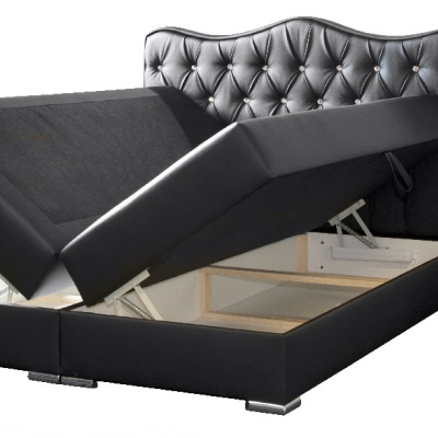 Luxusní kontinentální postel SULTAN černá eko kůže 180 + topper zdarma