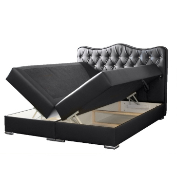 Luxusní kontinentální postel SULTAN černá eko kůže 180 + topper zdarma
