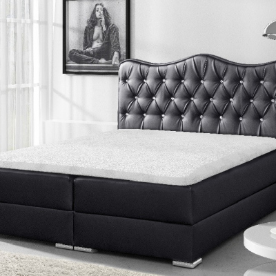 Luxusní kontinentální postel SULTAN černá eko kůže 160 + topper zdarma