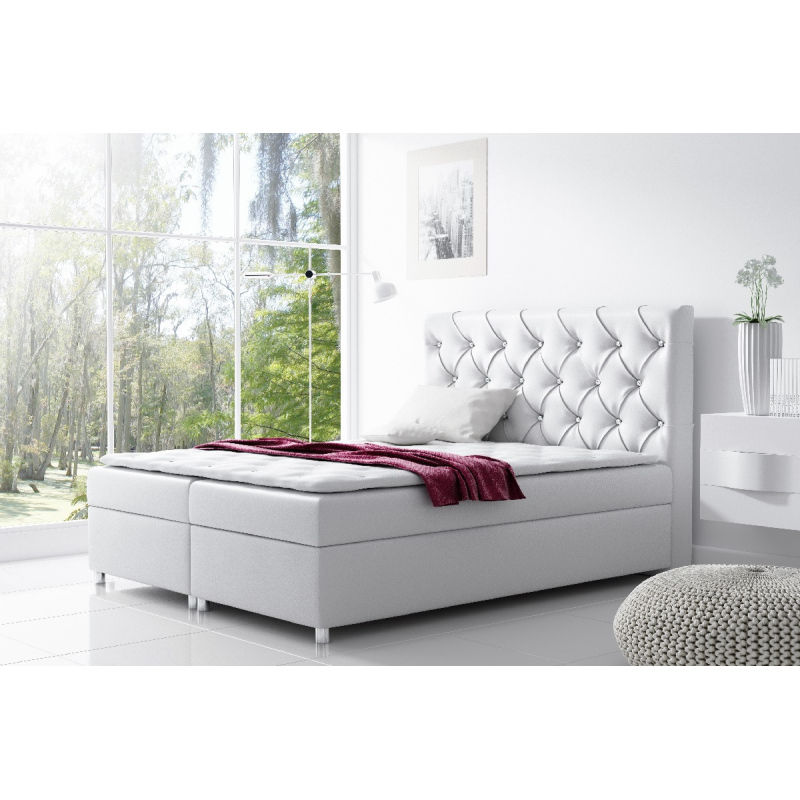 Čalouněná postel s úložným prostorem Vivien bílá eko kůže 200 x 200 + topper zdarma