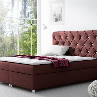 Čalouněná postel s úložným prostorem Vivien vínová 200 x 200 + topper zdarma