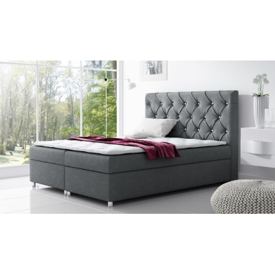 Čalouněná postel s úložným prostorem VIVIEN - 200x200, šedá + topper zdarma