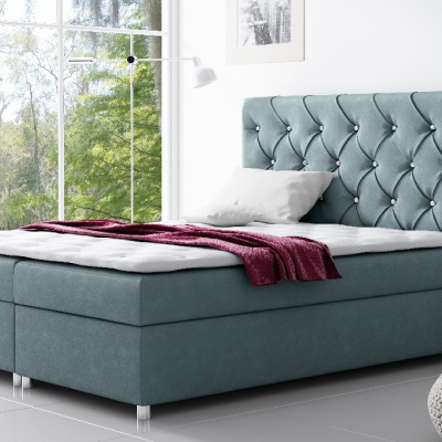 Čalouněná postel s úložným prostorem Vivien modrá 200 x 200 + topper zdarma
