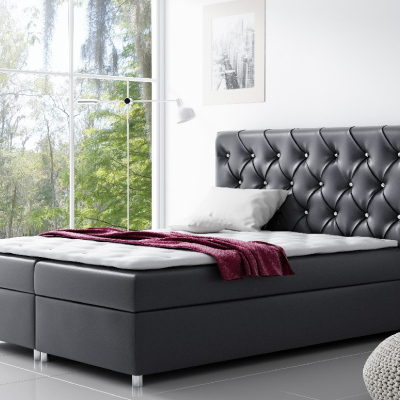 Čalouněná postel s úložným prostorem Vivien černá eko kůže 180 + topper zdarma