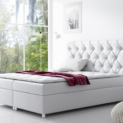 Čalouněná postel s úložným prostorem Vivien bílá eko kůže 160 + topper zdarma