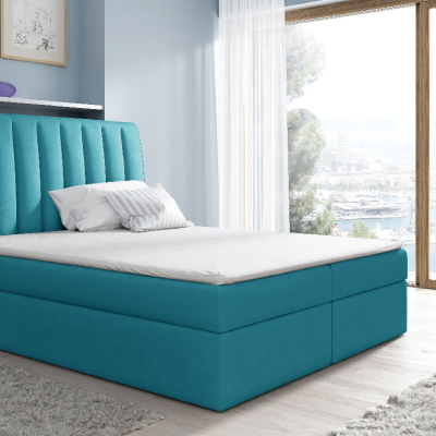 Kontinentální postel Kaspis modrá 200 x 200 + topper zdarma