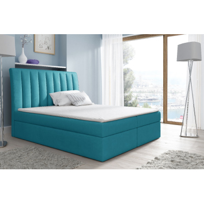 Kontinentální postel Kaspis modrá 200 x 200 + topper zdarma
