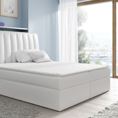 Kontinentální postel Kaspis bílá eko kůže 200 x 200 + topper zdarma