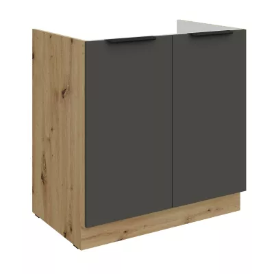 Dřezová skříňka LUNARA - šířka 80 cm, grafit / dub artisan