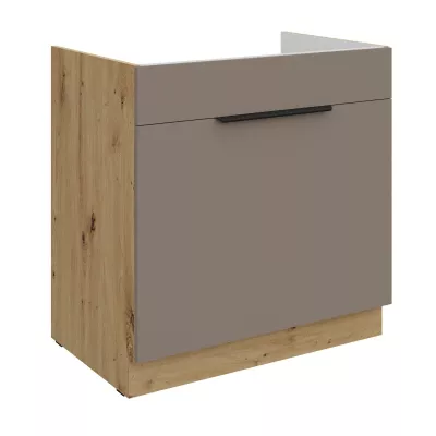 Dolní skříňka na dřez LUNARA - šířka 80 cm, tmavě béžová / dub artisan