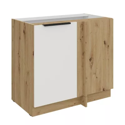 Prodloužená rohová skříňka LUNARA - šířka 90 cm, bílá / dub artisan
