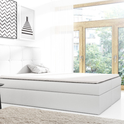 Velká manželská postel Olivio bílá eko kůže 200 + topper zdarma