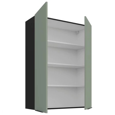 Vysoká horní kuchyňská skříňka LUNARA - šířka 80 cm, zelená / černá