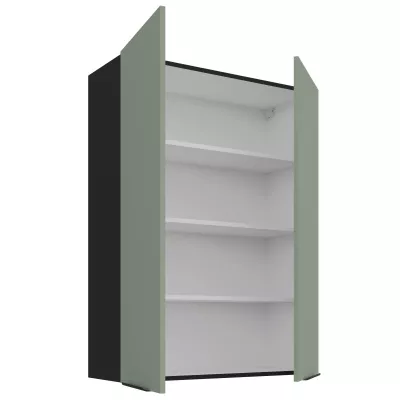 Vysoká horní kuchyňská skříňka LUNARA - šířka 80 cm, zelená / černá