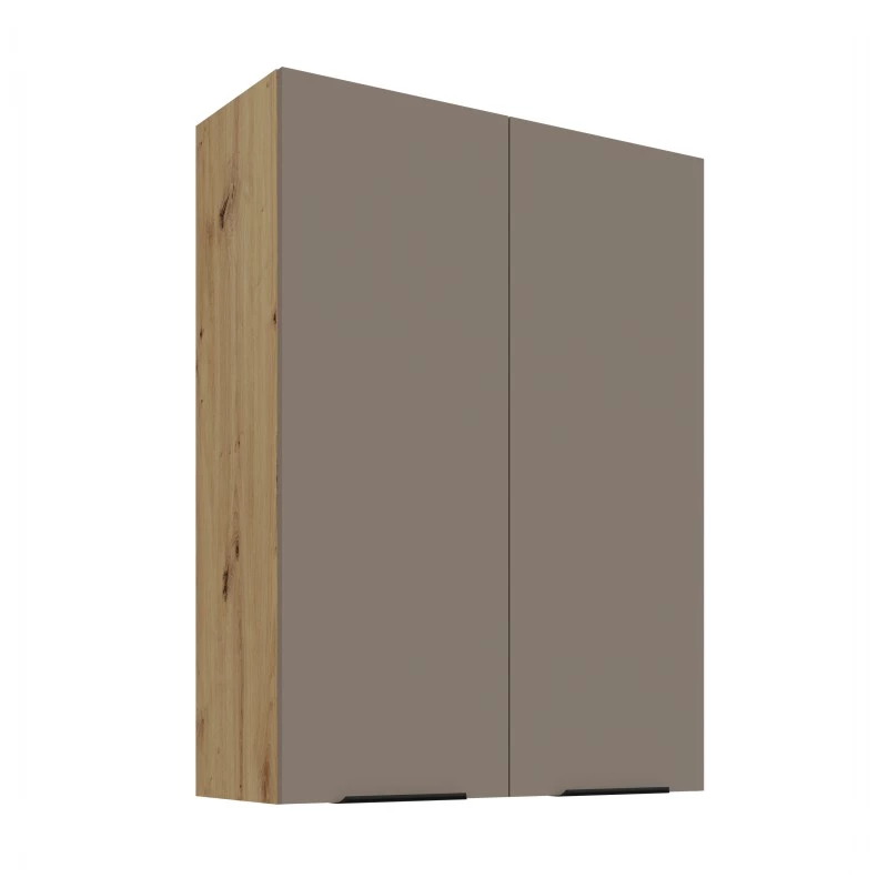 Vysoká horní kuchyňská skříňka LUNARA - šířka 80 cm, tmavě béžová / dub artisan