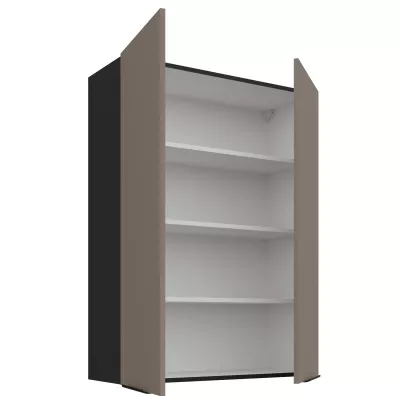 Vysoká horní kuchyňská skříňka LUNARA - šířka 80 cm, tmavě béžová / černá