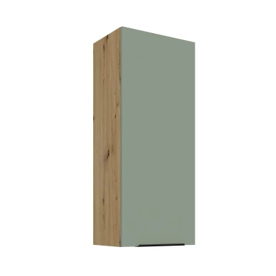 Vysoká horní kuchyňská skříňka LUNARA - šířka 45 cm, zelená / dub artisan