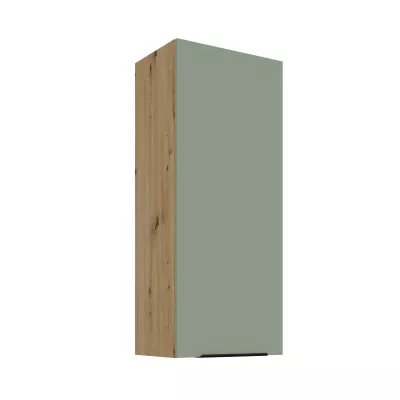 Vysoká horní kuchyňská skříňka LUNARA - šířka 45 cm, zelená / dub artisan