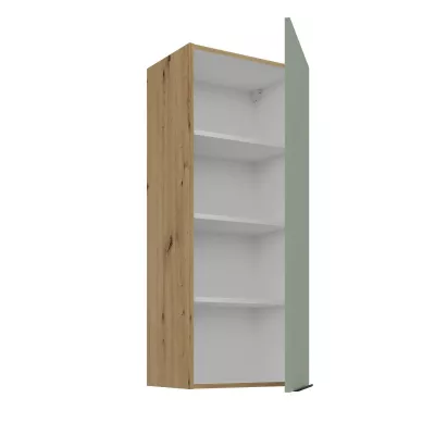 Vysoká horní kuchyňská skříňka LUNARA - šířka 45 cm, zelená / dub artisan