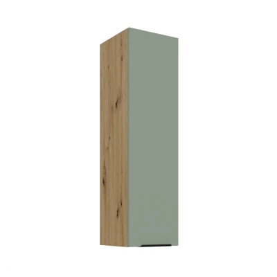 Vysoká horní kuchyňská skříňka LUNARA - šířka 30 cm, zelená / dub artisan