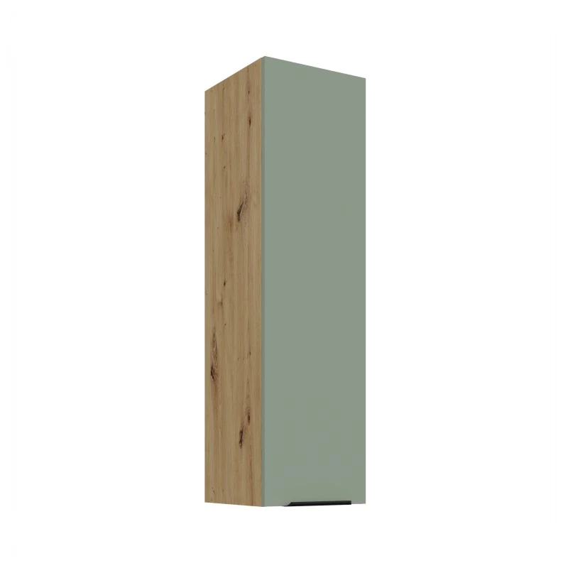 Vysoká horní kuchyňská skříňka LUNARA - šířka 30 cm, zelená / dub artisan
