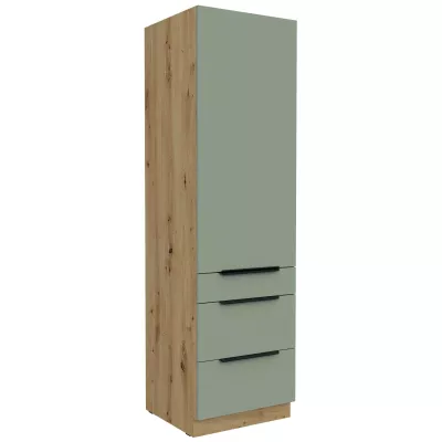 Potravinová skříň se šuplíky LUNARA - šířka 60 cm, zelená / dub artisan
